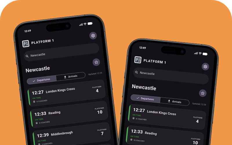 Close-up of the live departure board feature